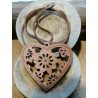 PENDENTIF COEUR EN BOIS ET CUIR