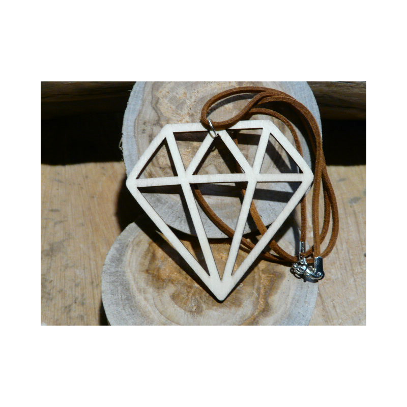 PENDENTIF DIAMANT EN BOIS ET CUIR