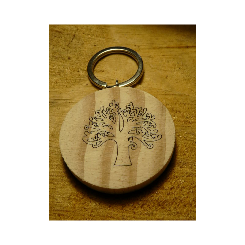 PORTE CLE BOIS ROND ARBRE DE VIE