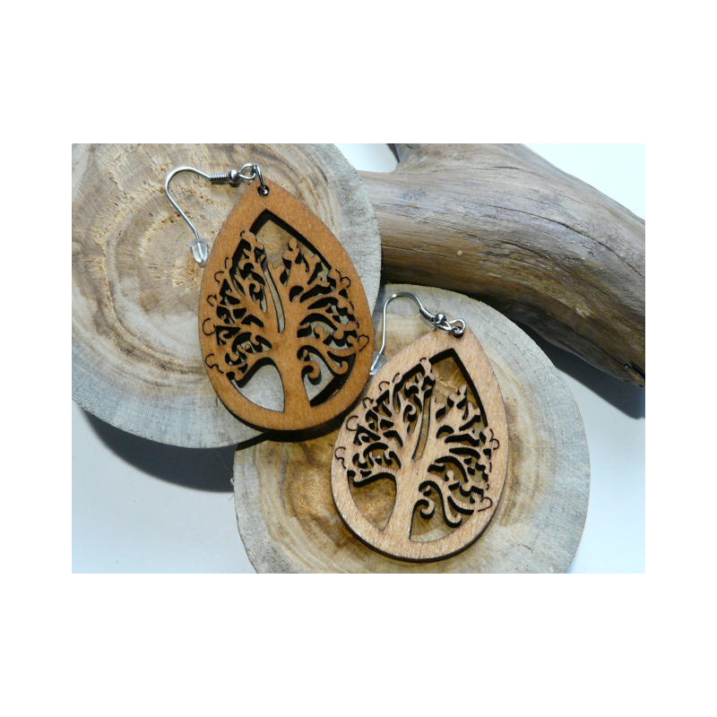 BOUCLE D'OREILLE EN BOIS ARBRE DE VIE